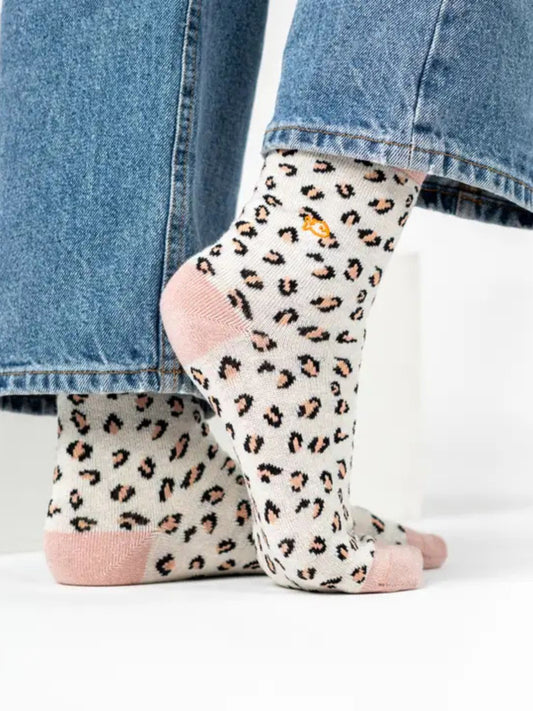 Calzini Leopardati Glitterati in Cotone Pettinato Bianco – Billybelt
