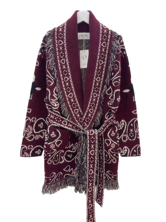 Cardigan Bandana con Frange Borgogna