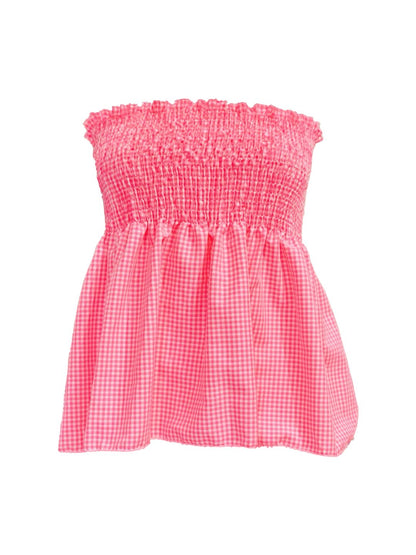 TOP Vichy Punto Smock Galetta Rosa Fluo Ribes of LOVE