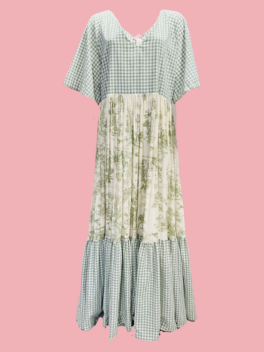 ABITO RIVIERA in Toile de Jouy vichy Verde  Ribes of LOVE