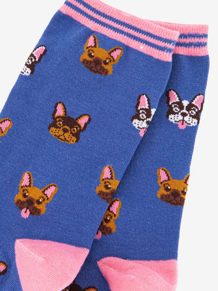 CALZINI IN BAMBÙ Blu e Rosa, Bulldog Francese 4489FRENBL