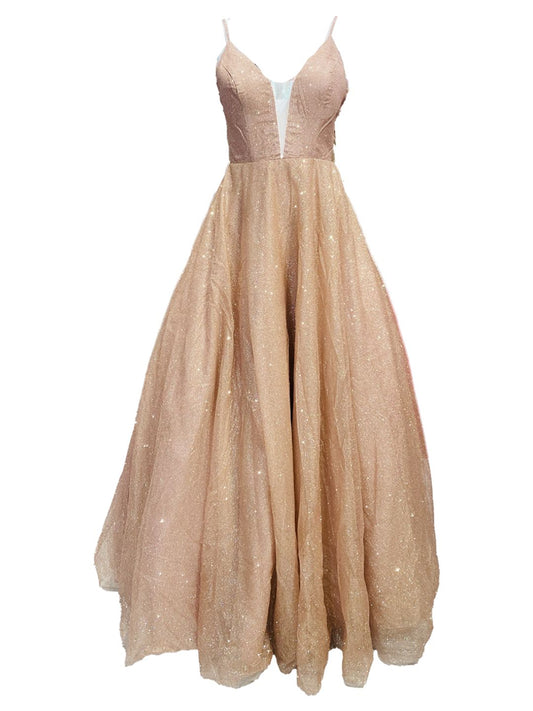 ABITO CERIMONIA GLITTERATO ORO ROSA 276