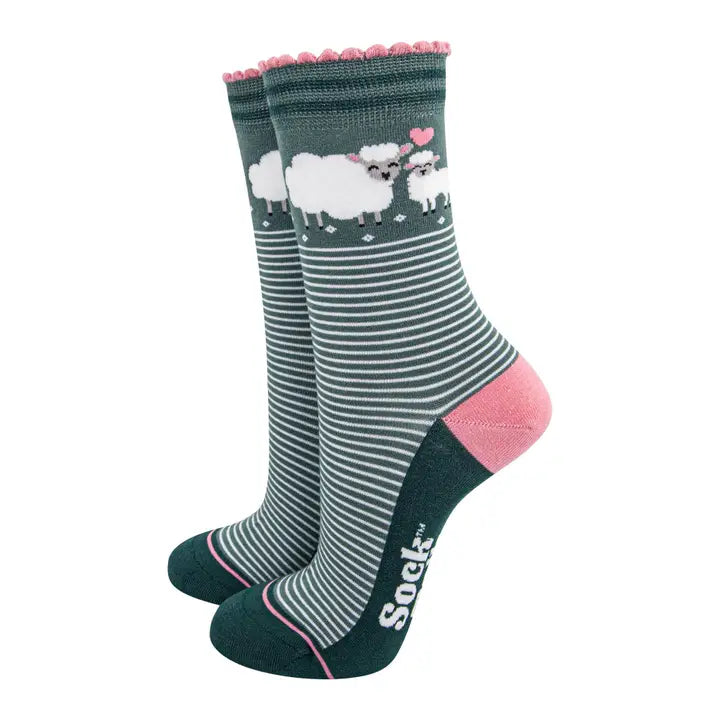 CALZINI IN BAMBÙ con Pecora e Agnellino Verde e Rosa 4480LAMBGR