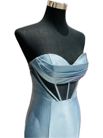 ABITO DA CERIMONIA ADERENTE IN RASO AZZURRO 702