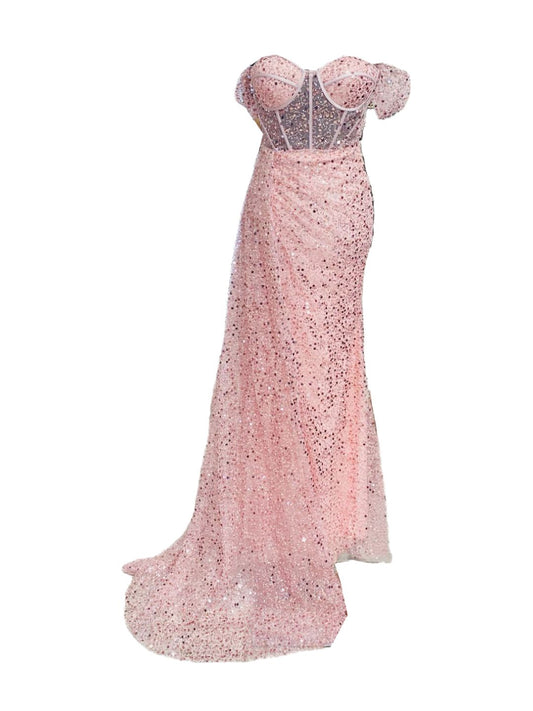 ABITO DA CERIMONIA ELEGANTE PAILETTES ROSA 8013