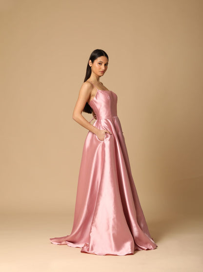 ABITO CERIMONIA RASO ROSA RIGIDO 6535