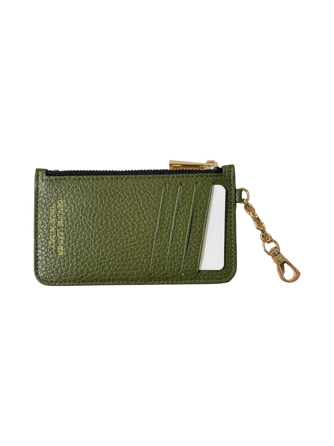 Portacarte con Moschettone in Pelle Verde Militare 135