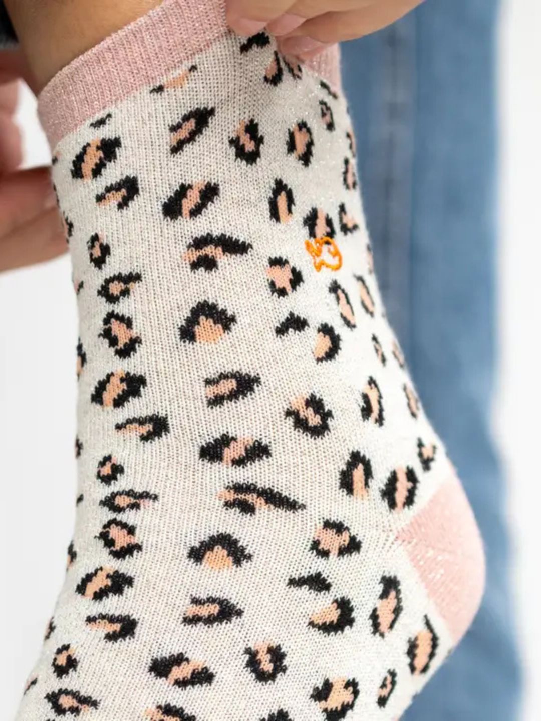 Calzini Leopardati Glitterati in Cotone Pettinato Bianco – Billybelt