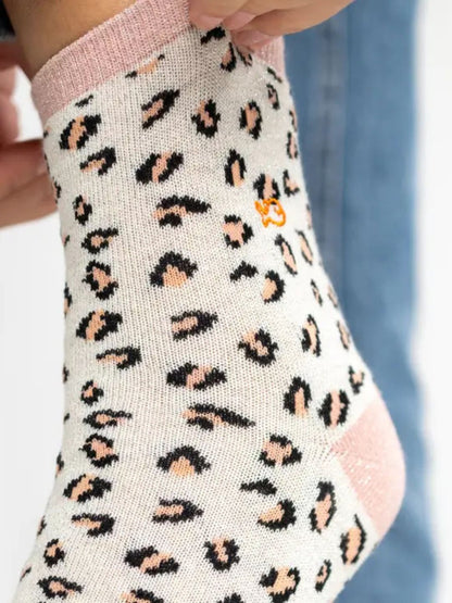 Calzini Leopardati Glitterati in Cotone Pettinato Bianco – Billybelt