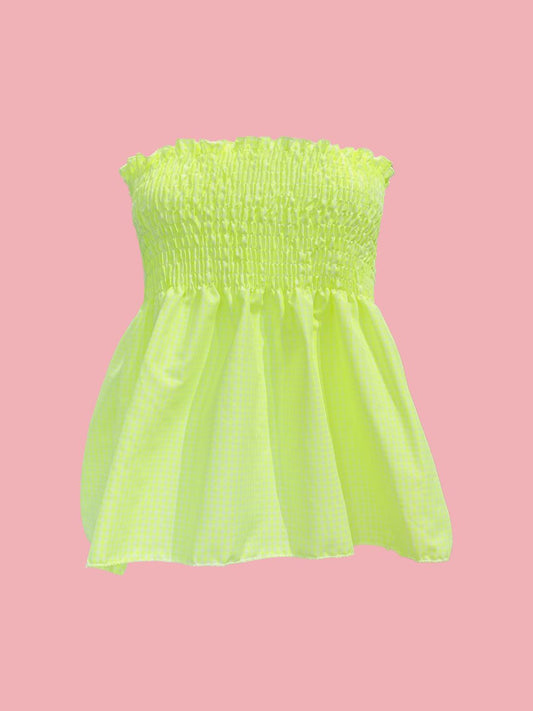 TOP Vichy Punto Smock Galetta Giallo Fluo Ribes of LOVE