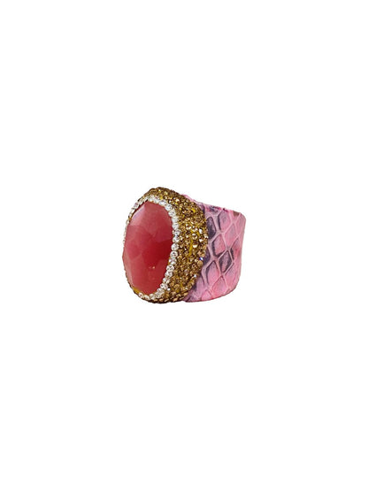 Anelli stampa pitone in pelle Rosa