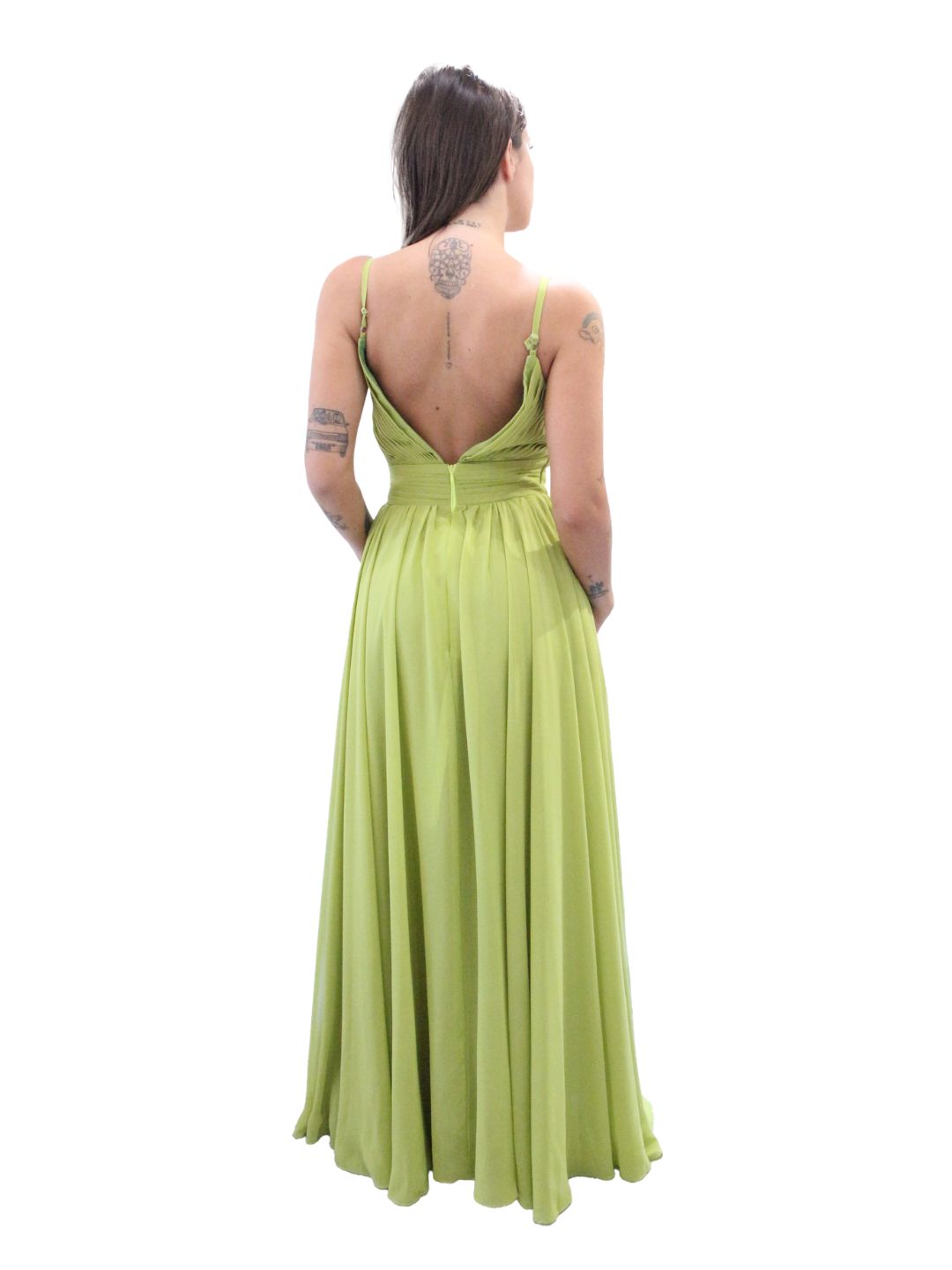 ABITO CERIMONIA DRAPPEGGIO VERDE LIME A801