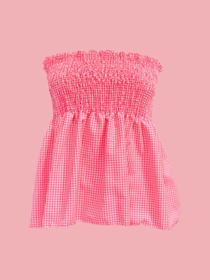 TOP Vichy Punto Smock Galetta Rosa Fluo Ribes of LOVE