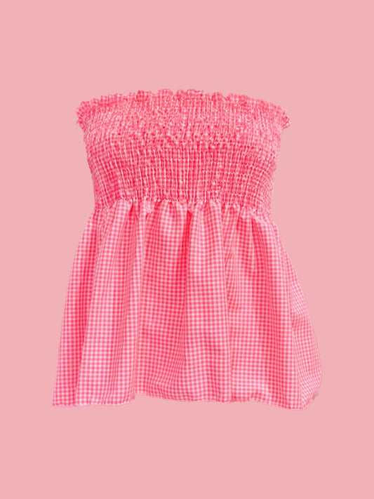 TOP Vichy Punto Smock Galetta Rosa Fluo Ribes of LOVE