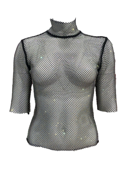 MAGLIA RETE STRASS NERA