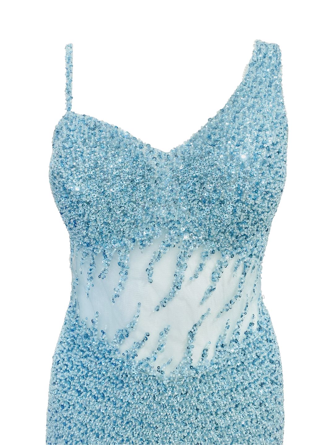FITTED CEREMONIAL DRESS with sequins in Aqua Green 6632