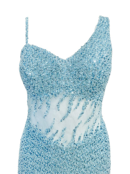 ABITO DA CERIMONIA ADERENTE paillettes Verde Acqua 6632