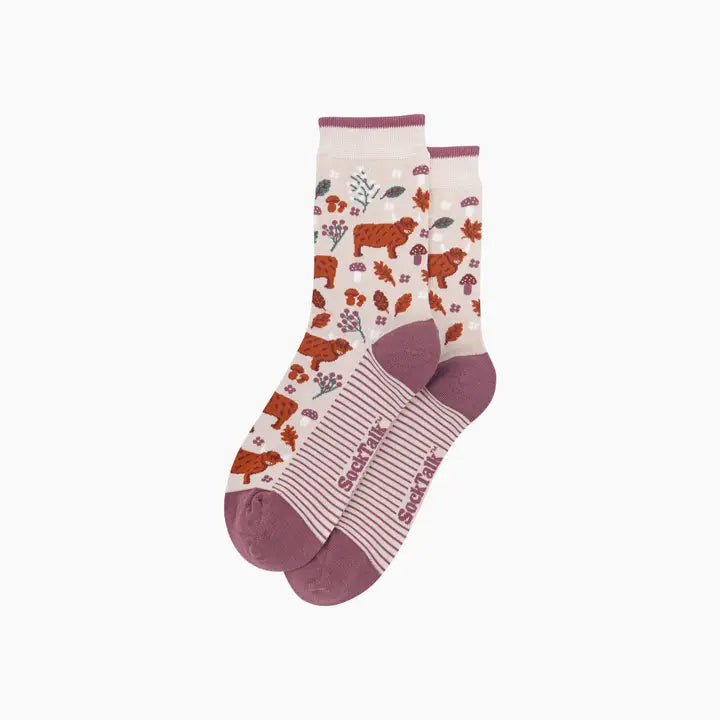 CALZINI IN BAMBÙ floreale Highland Cow, crema 4633FCOWCR