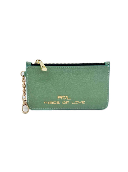 PORTACARTE CON MOSCHETTONE IN PELLE MENTA SCURO 135