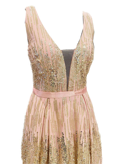 ABITO DA CERIMONIA ROSA CON PAILLETTES ORO 1979