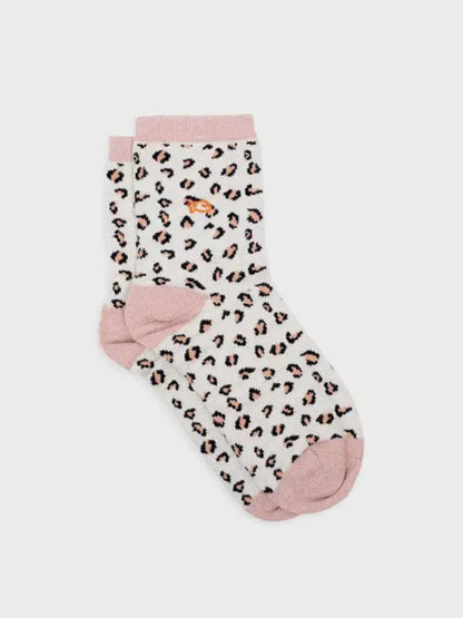 Calzini Leopardati Glitterati in Cotone Pettinato Bianco – Billybelt