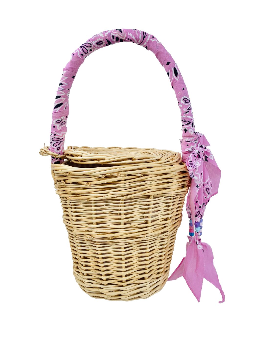 BORSA SECCHIELLO IN VIMINI Bandana rosa