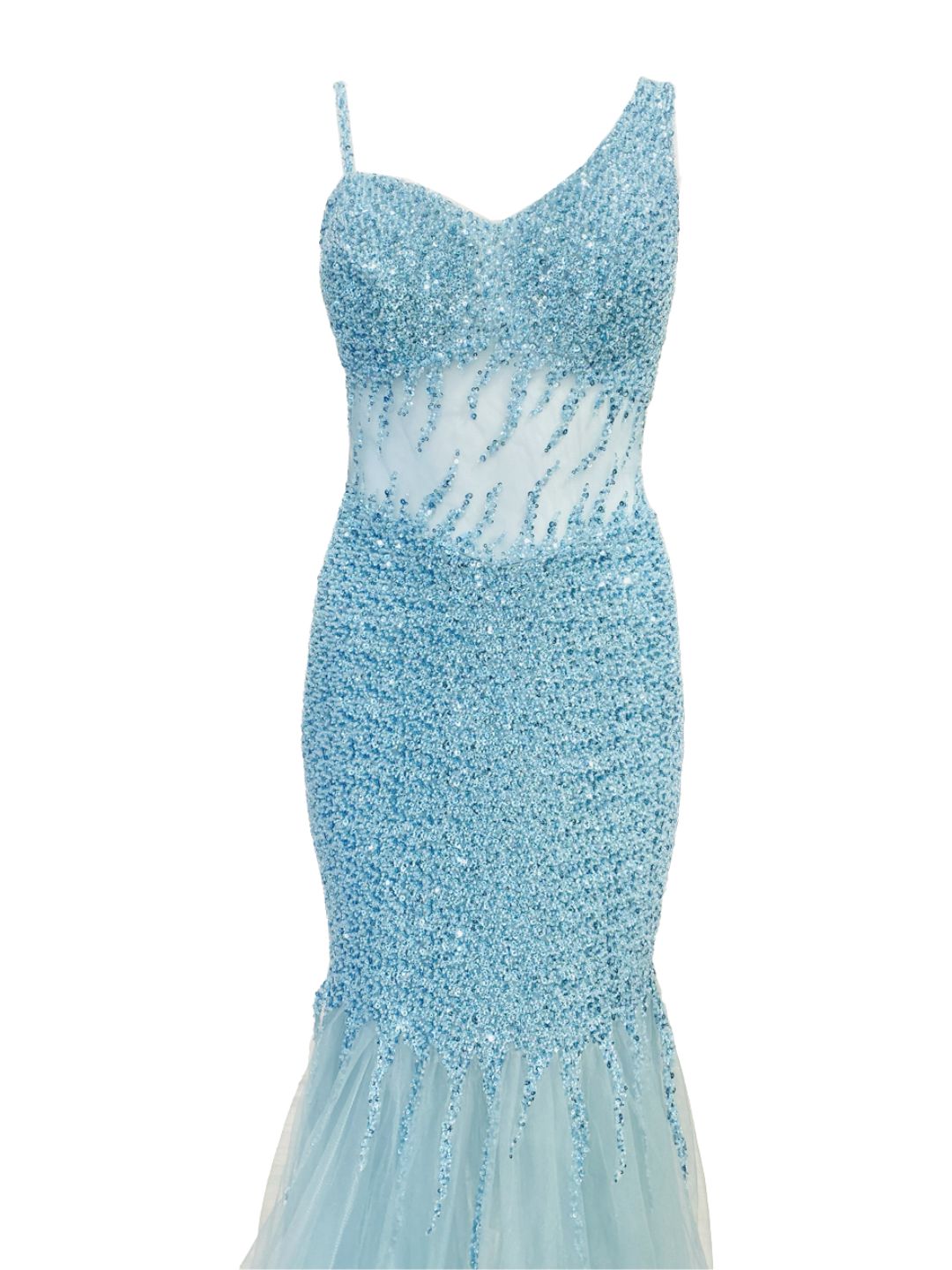 FITTED CEREMONIAL DRESS with sequins in Aqua Green 6632