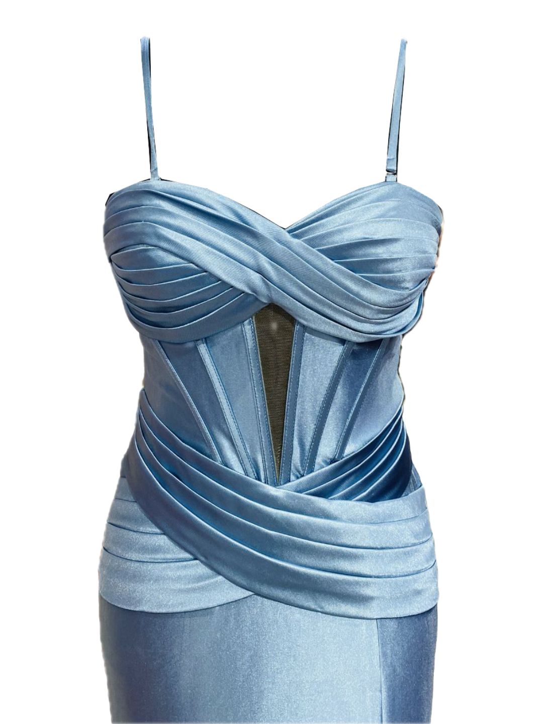 ABITO DA CERIMONIA ADERENTE IN RASO AZZURRO 24102