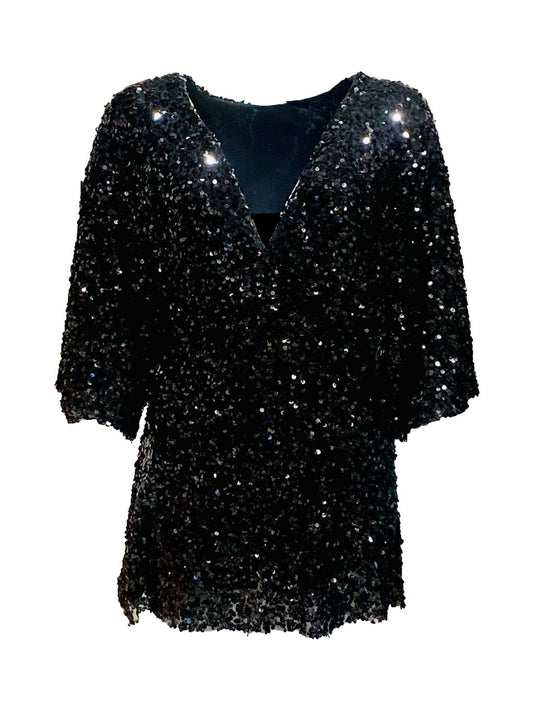 Jumpsuit Corta in Paillettes Nera