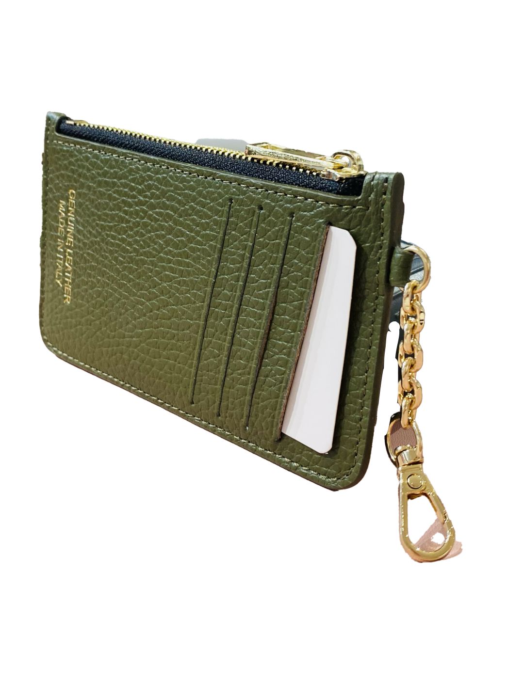Portacarte con Moschettone in Pelle Verde Militare 135