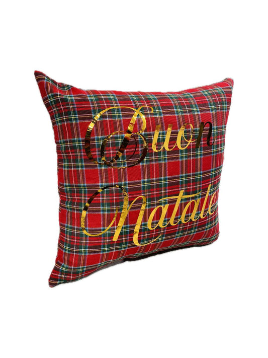 CUSCINO TARTAN ROSSO BUON NATALE