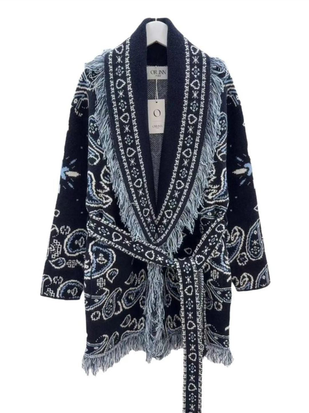 Cardigan Bandana con Frange Blu Navy