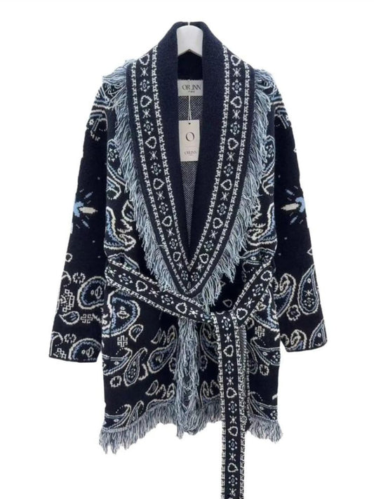 Cardigan Bandana con Frange Blu Navy