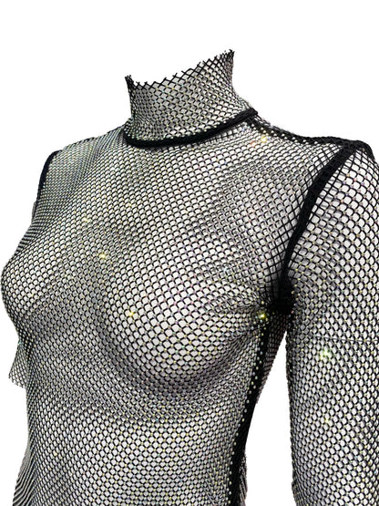 MAGLIA RETE STRASS NERA