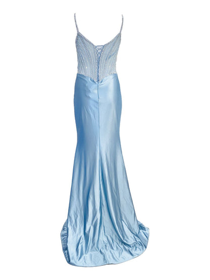 ABITO DA CERIMONIA ADERENTE IN RASO AZZURRO E STRASS 6619