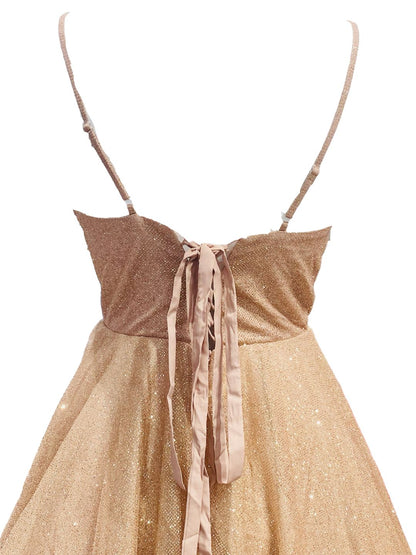 ABITO CERIMONIA GLITTERATO ORO ROSA 276