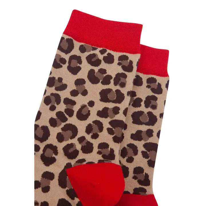 CALZINI IN BAMBÙ con stampa leopardata Beije e Rosso 4449LEOPNEU