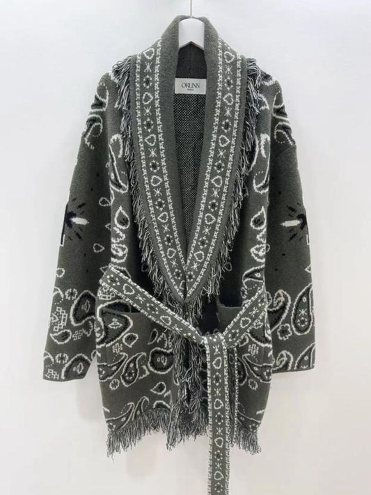 Cardigan Bandana con Frange Verde Militare