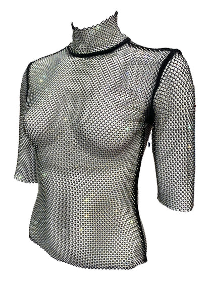 MAGLIA RETE STRASS NERA