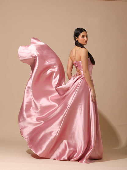 ABITO CERIMONIA RASO ROSA RIGIDO 6535