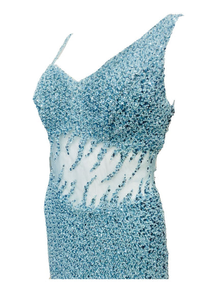 ABITO DA CERIMONIA ADERENTE paillettes Verde Acqua 6632