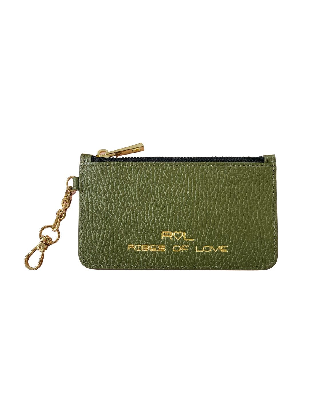 Portacarte con Moschettone in Pelle Verde Militare 135