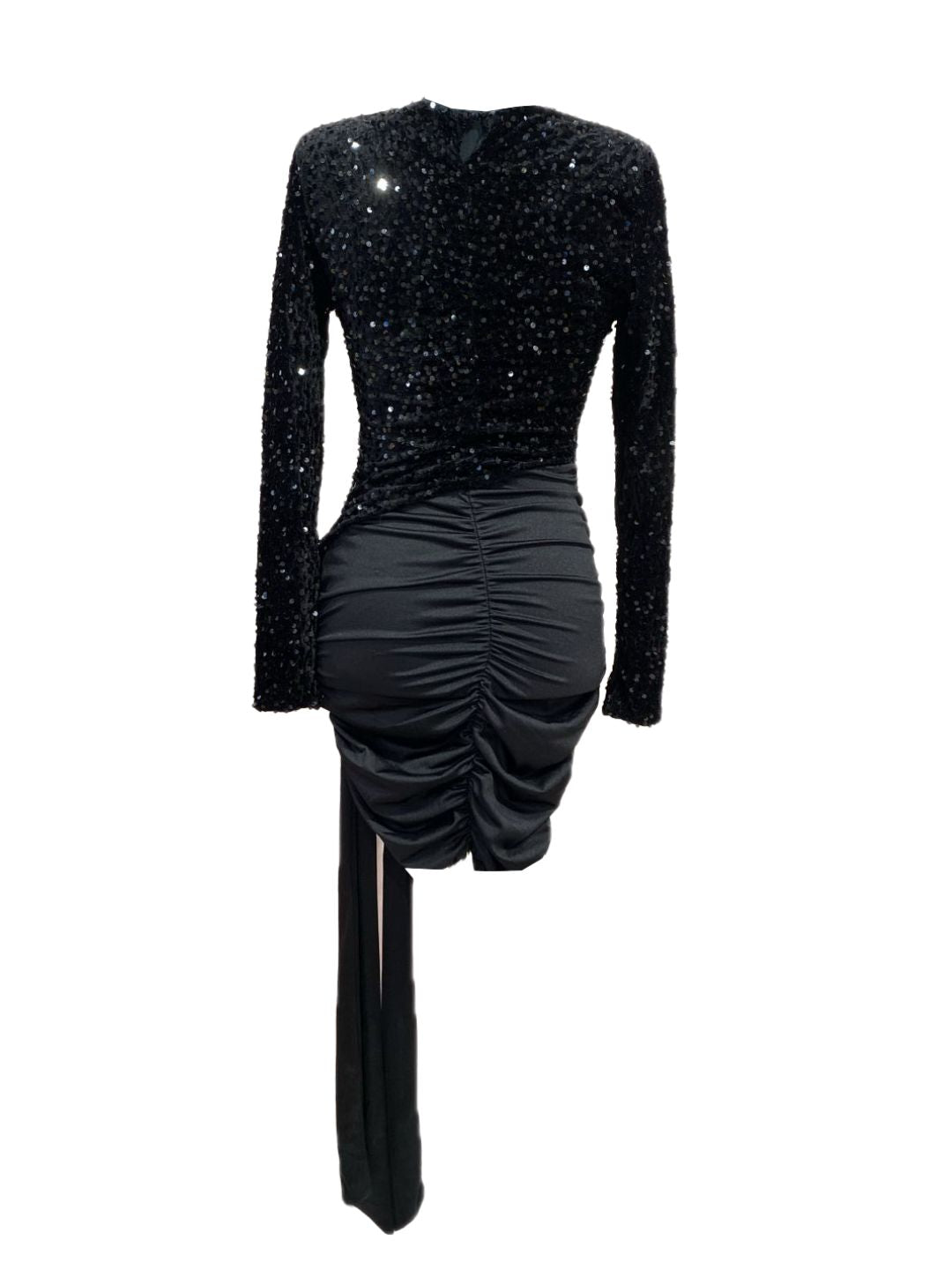 ABITO ELEGANTE NERO CON PAILLETTES E DRAPPEGGIO