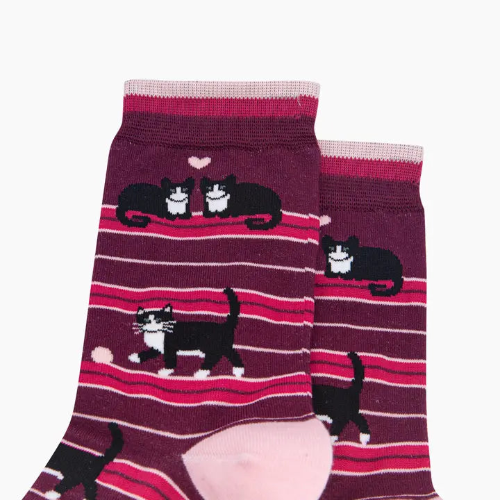 CALZINI IN BAMBÙ Bordeaux Righe con Gatto 4614BCATBY