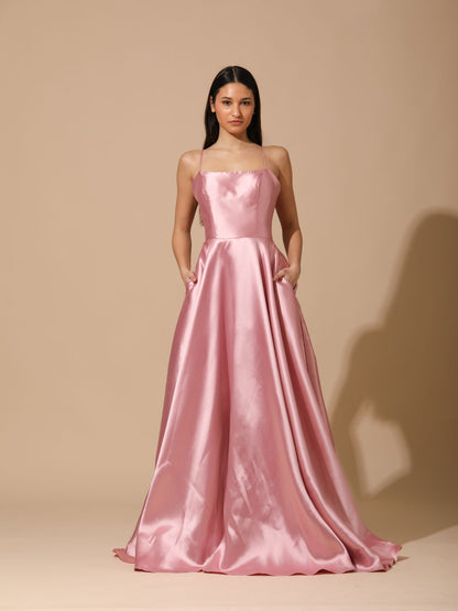 ABITO CERIMONIA RASO ROSA RIGIDO 6535