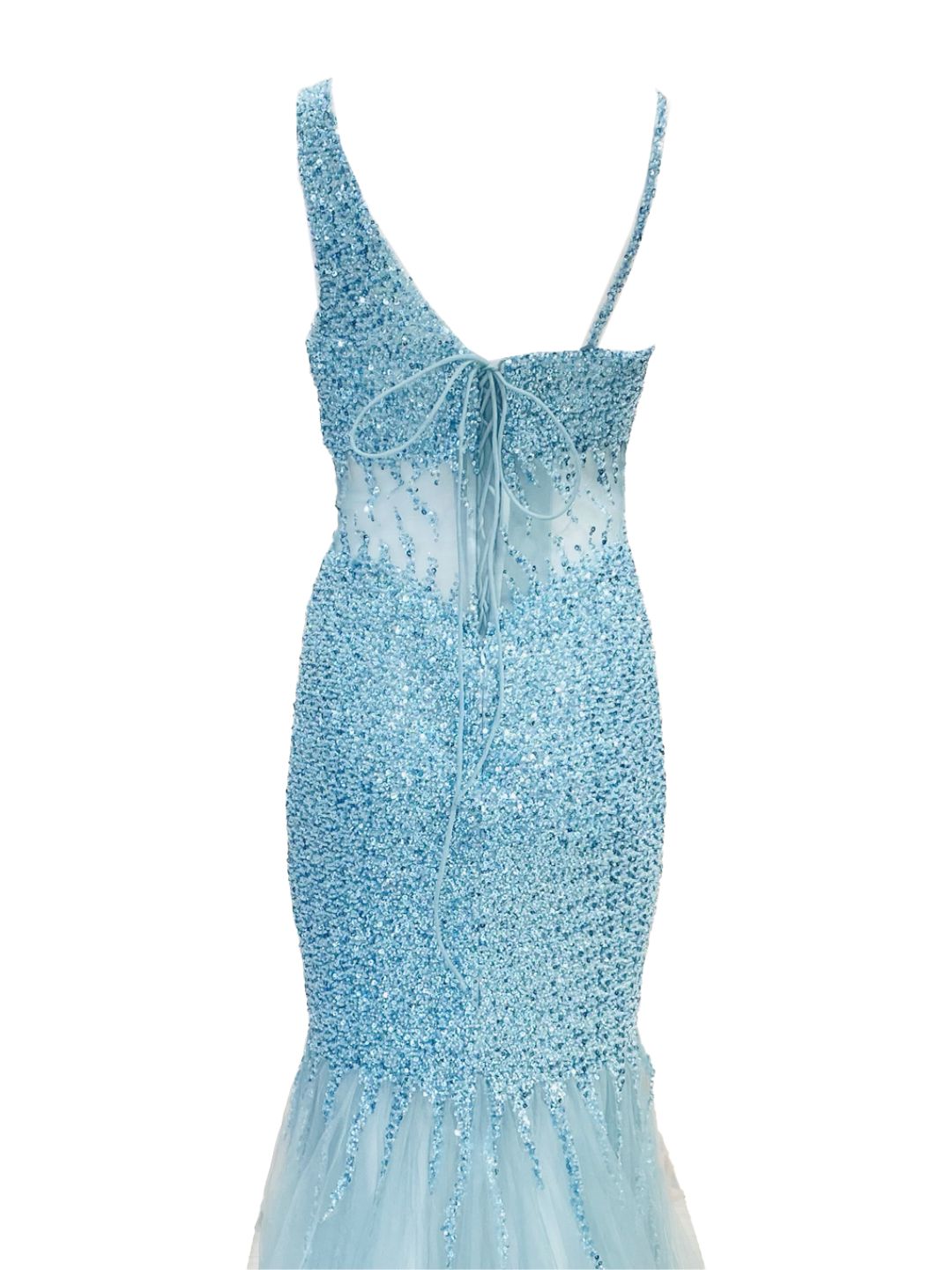 FITTED CEREMONIAL DRESS with sequins in Aqua Green 6632