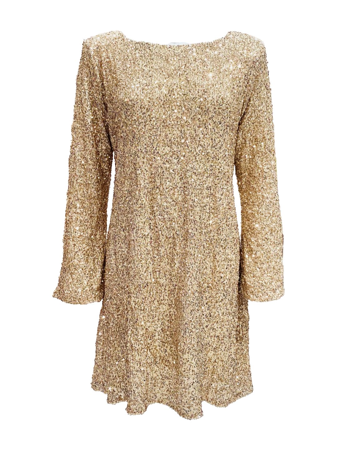 Abito Corto Paillettes Oro Rosa con Fiocco Nero