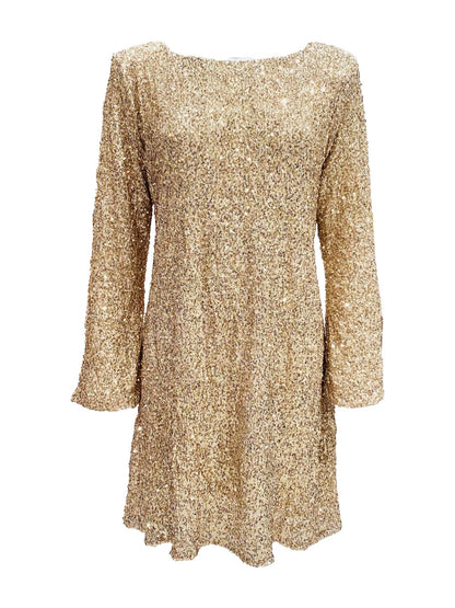 Abito Corto Paillettes Oro Rosa con Fiocco Nero