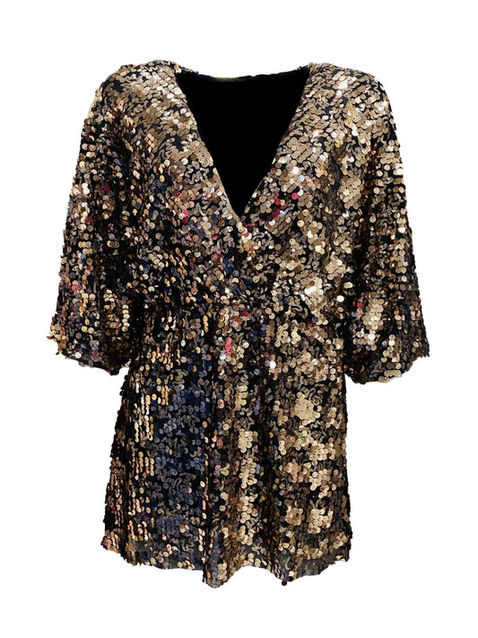 Jumpsuit Corta in Paillettes Oro