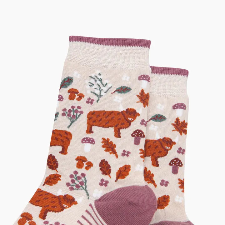 CALZINI IN BAMBÙ floreale Highland Cow, crema 4633FCOWCR